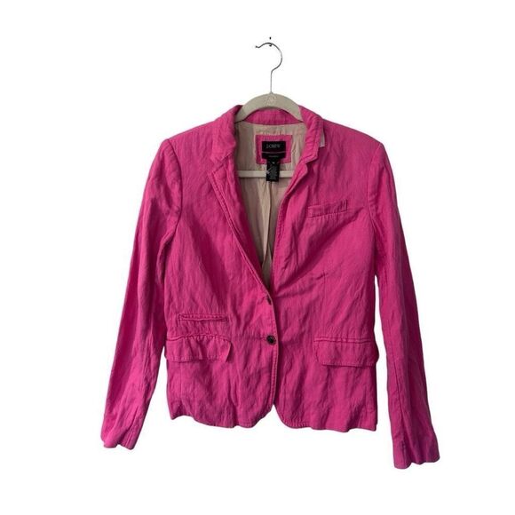 J. Crew Magenta Pink Schoolboy Linen Blazer Size 10 Barbie Core Office Work wear - Picture 1 of 13